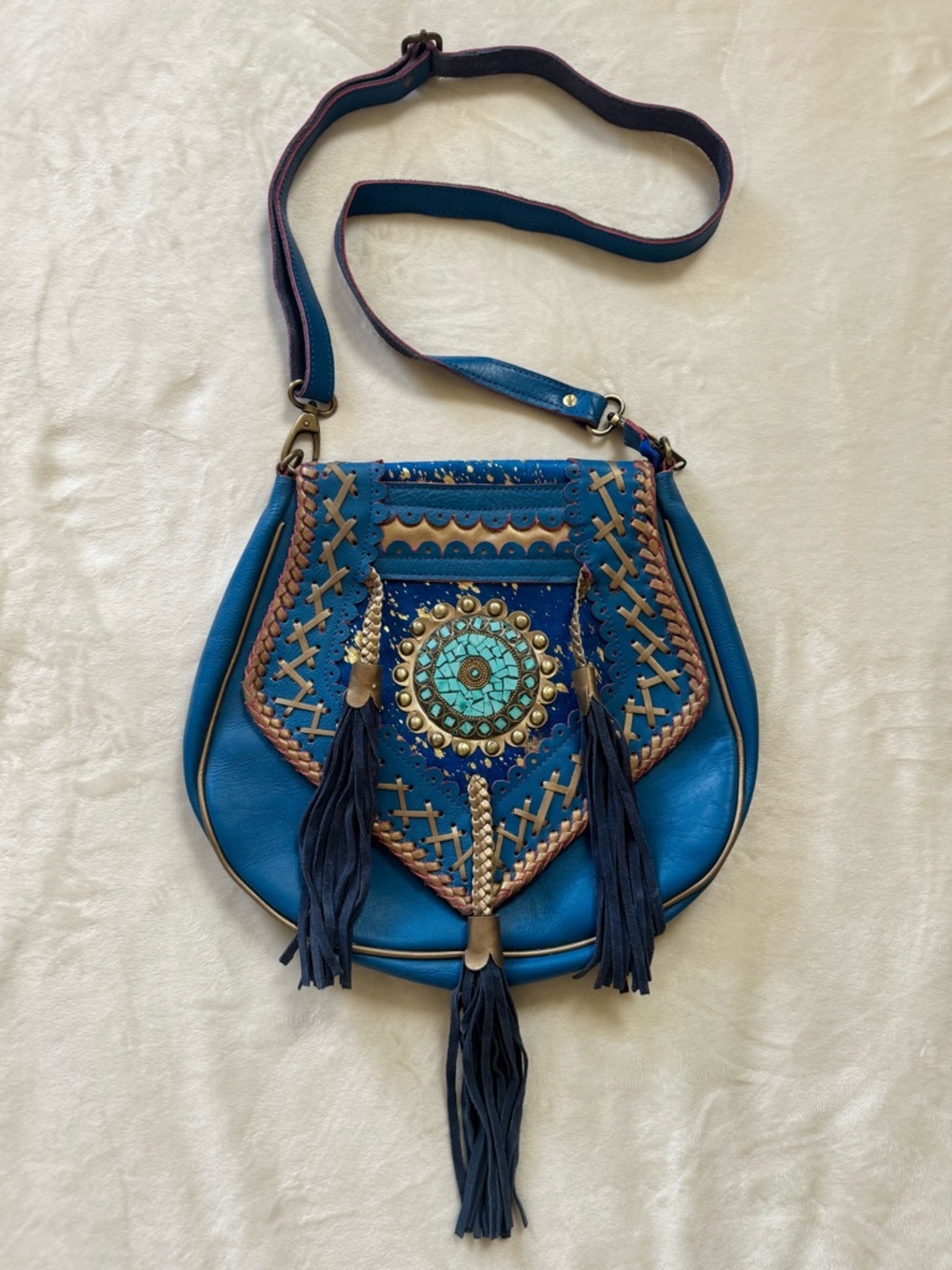 Boho Tribal Handmade Leather Crossbody Bag